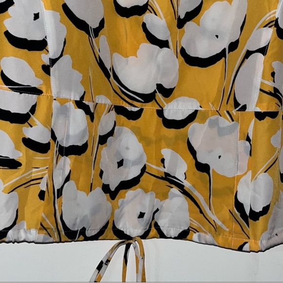 Chaus Yellow White Floral Blouse w/ Drawstring Hem & Pocket | Size M - Picture 6 of 7